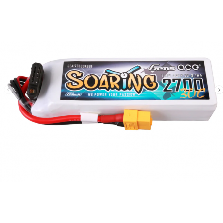 Lipo Gens Ace 2700mAh 11.1V 30C 3S1P LiPo Battery Pack with EC3/XT60/T-plug